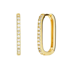 Earrings: Copper Rectangle Hoop With Cubic Zirconia Gold