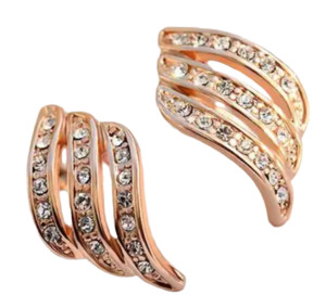 Earrings: Triple Row Crystal Clip On Earrings Gold