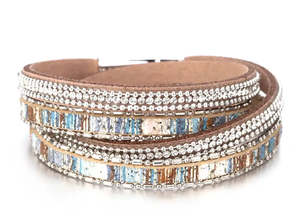 Bracelets: Crystal Autumn Tones Leather Wrap With Magnet Clasp
