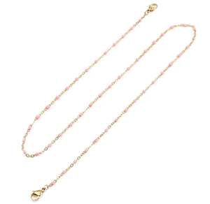 Bead: Stainless Steel Gold Necklace With Beads Pink