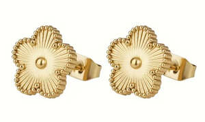Metal Earrings: Stainless Steel Flower Stud  Gold Plated Gold