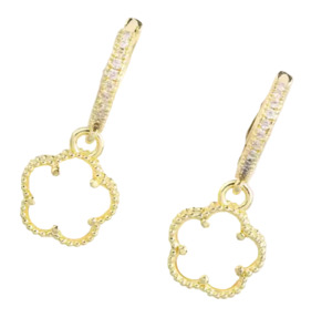 Earrings: Copper Flower Drop Earring With Cubic Zirconia White Gold
