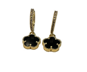Copper Flower Drop Earring With Cubic Zirconia Black Gold