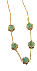 Necklaces: Stainless Steel 5 Flower Clover Necklace Green Gold