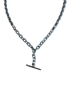 Stainless Steel Silver Belcher Chain Necklace With T Bar