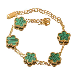 Flower Clover Stainless Steel Bracelet Gold Green
