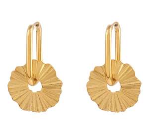 Stainless Steel Earrings: Geometric U Shaped Stainless Steel Flower Earring Oval Hoop Earrings Detachable Flower Gold