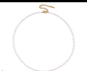 Necklaces: Stainless Steel Crystal Bead Choker Necklace White