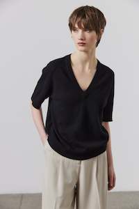 Laing: Laing Black Jasper Cashmere T-Shirt V-Neck