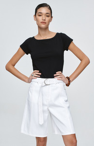 Shorts: Marle Blanc Belted Jean Short