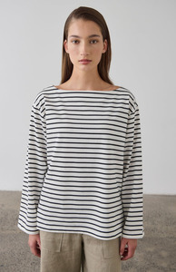 Laing: Laing Black + Ecru Striped Long Sleeve T-Shirt