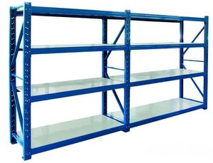 Frontpage: Shelving unit 3m(L) x0.5m (W) x2m (H) 100kg per shelf, 800kg capacity in total