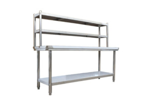 Stainless steel workbench 800mm Deep bench 2 tier + Overbench 2 shelves, Multipl&hellip;