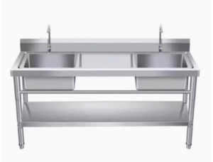 Stainless Steel Sinks: Stainless Steel Commercial Kitchen Worktop Left & Right sink Bench & Splashback 1800*600*900mm with bottom shelf