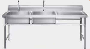 Stainless Steel Freestanding Right or Left double-Sink with bench + splash back &hellip;