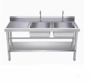 Stainless Steel Freestanding Right or Left double-Sink with bench + splash back &hellip;