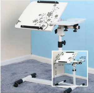 Accessories: White Adjustable Height/Angle Laptop Desk on Wheels