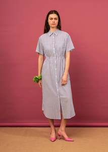 Coastal Shirt Dress-Dusky Blue Stripe
