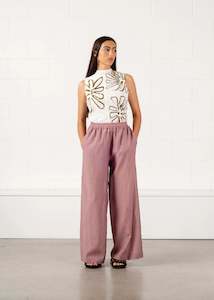 Beachy Pant-Pink + Brown Gingham