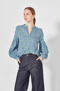 Sale: Lantern Blouse-Azure Liberty Print