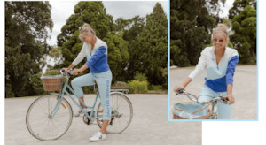 Kylie Diagonal Quarter Zip Sweat- Ivory / Sky Blue / Ocean