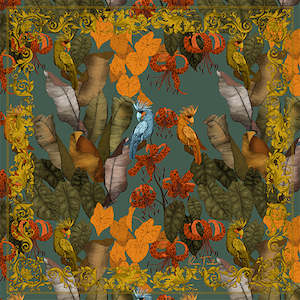 Ilona Tambor: The Tropical Paradise Silk Scarf-Emerald Green