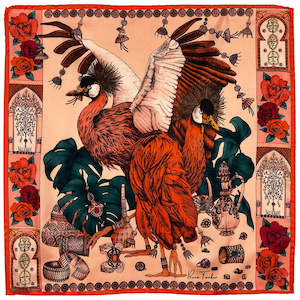 The Grand Treasure of African Crowned Crane Silk Square-Dark Pastel Red