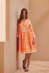 Ella Dress-Neon Orange/Off White