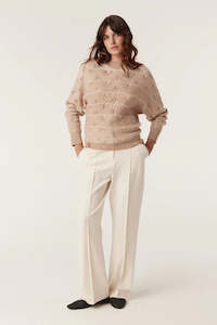 Knitwear: Cashwool Batwing Jumper-Latte