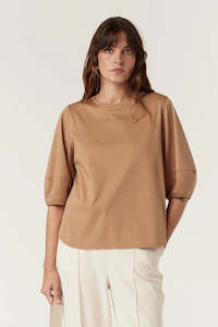 Tops: Pima Lantern Sleeve Top-Camel