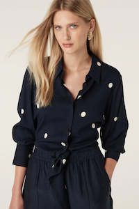 Tops: Muse Blouse-Navy Spot