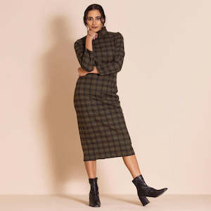 Skirts: Plaid Pencil Skirt-Olive