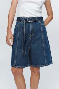 Marle: Belted Jean Short-Washed Indigo