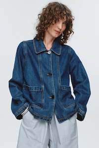 Cropped Pea Jacket-Washed Indigo
