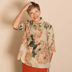 Megan Salmon: Roses Linen Trapeze Shirt