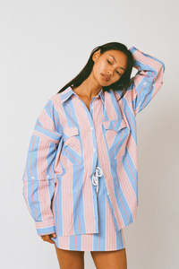 Commonplace Essentials: Eastern Shirt-Baby Blue/Pink