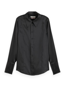 Maison: MAISON SATIN SHIRT-BLACK