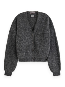 Maison: MAISON CORE FUZZY RELAXED CARDIGAN-CHARCOAL