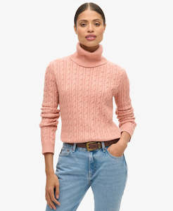 Superdry: SUPERDRY FITTED CABLE ROLL NECK JUMPER-ROSE