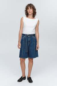 Shorts: MARLE BELTED JEAN SHORT-WASHED INDIGO