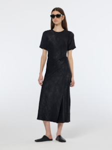 Scotch Soda: SCOTCH & SODA CRUSHED SATIN WRAP DRESS-BLACK
