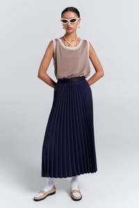KAREN WALKER SUNRAY PLEATED SKIRT-NAVY