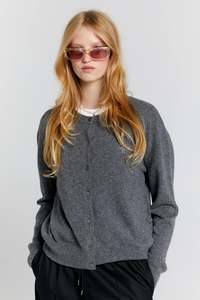 KAREN WALKER POSY CASHMERE CARDIGAN-CHARCOAL