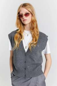 KAREN WALKER MINA BUTTON UP CASHMERE VEST-CHARCOAL