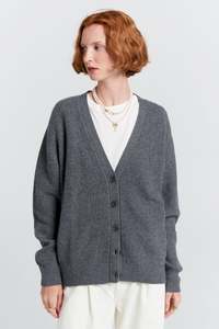 KAREN WALKER BESSIE CASHMERE CARDIGAN-CHARCOAL
