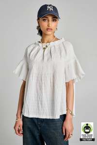 Sun Shades: KAREN WALKER THEIA SMOCKED BLOUSE-WHITE/WHITE