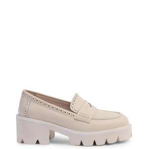Winter 2026: KATHRYN WILSON FITZROY LOAFER-STONE/GOLD TRIM