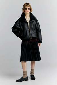KAREN WALKER CROPPED AVIATOR JACKET-BLACK/BROWN