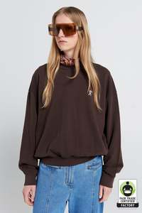 KAREN WALKER RUNAWAY GIRL ORGANIC COTTON CREWNECK SWEATER-CHOCOLATE BROWN