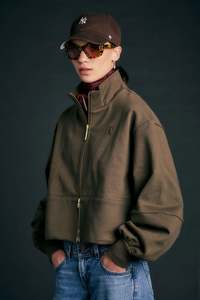 Sun Shades: KAREN WALKER RUNAWAY ZIP FRONT SWEATSHIRT-HUNTER GREEN